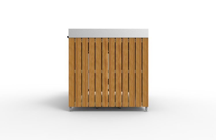 Side view of Cyclehoop Wooden Bike Shelter with white trim at the top.