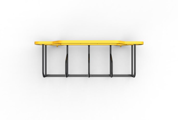Top view of Cyclehoop's Car Port, 5 bike stands attached to a large yellow car shaped frame