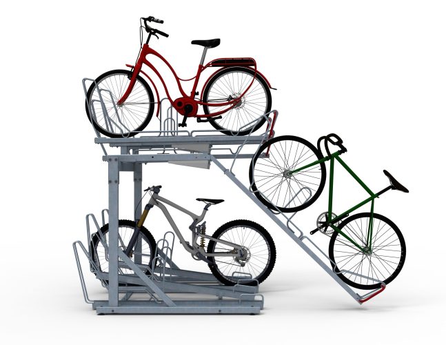 Optima Two Tier Bike Rack when open to park a bike on the top row