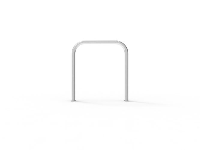 The Sheffield bike stand with a silver finish against a white background
