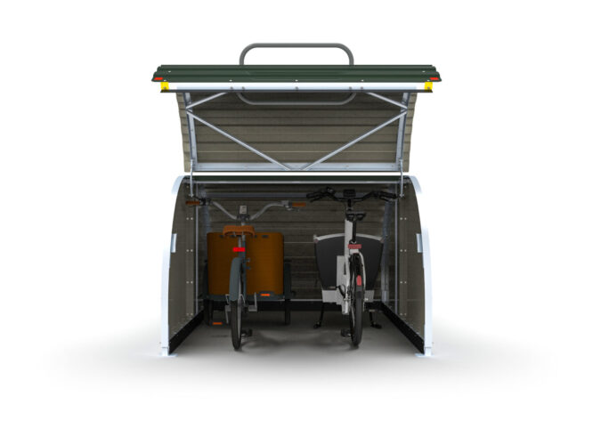 Cargo bikehangar render front open with bikes